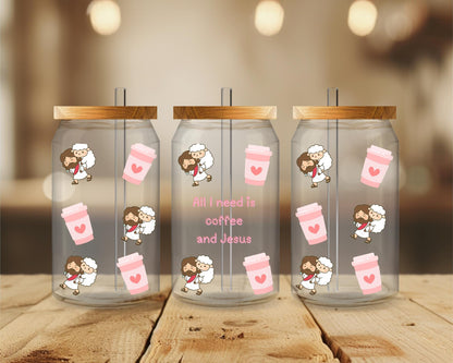 All I Need Is Coffee and Jesus Glass Tumbler | Christian Coffee Cup with Bamboo Lid & Straw | Faith Gift for Women