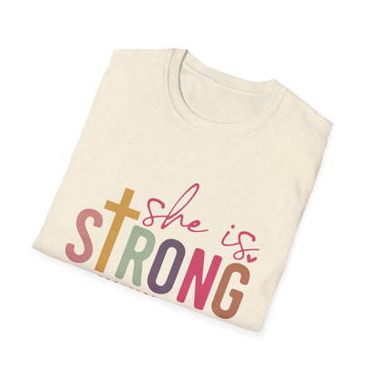 She Is Strong Shirt – Proverbs 31:25 Christian Tee for Women