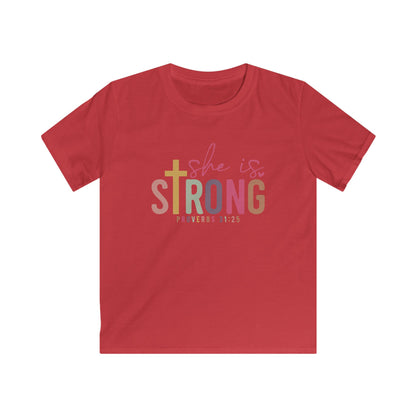 She Is Strong Kids Shirt – Proverbs 31:25 Christian Tee for Girls