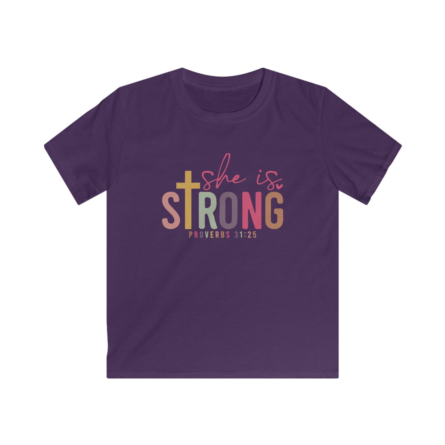 She Is Strong Kids Shirt – Proverbs 31:25 Christian Tee for Girls