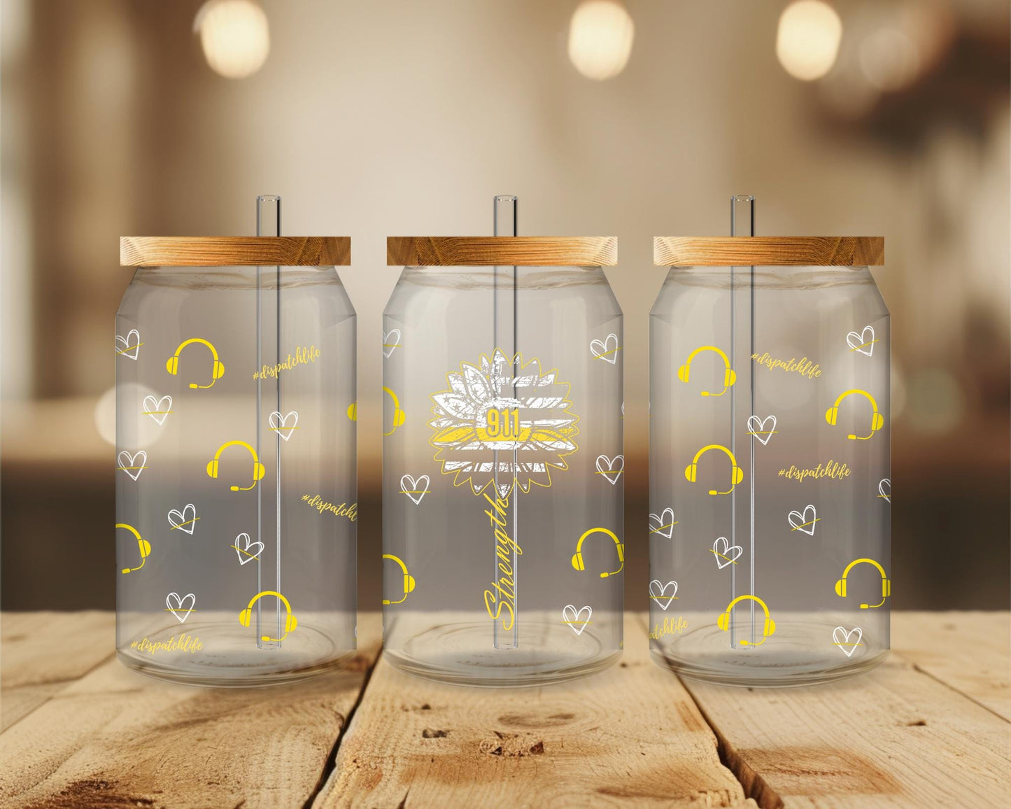 911 Dispatcher Glass Tumbler | EMS Coffee Cup with Bamboo Lid & Straw | First Responder Gift | 911 Operator Drinkware
