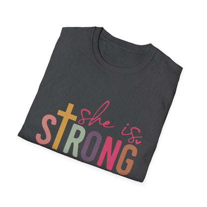 She Is Strong Shirt – Proverbs 31:25 Christian Tee for Women