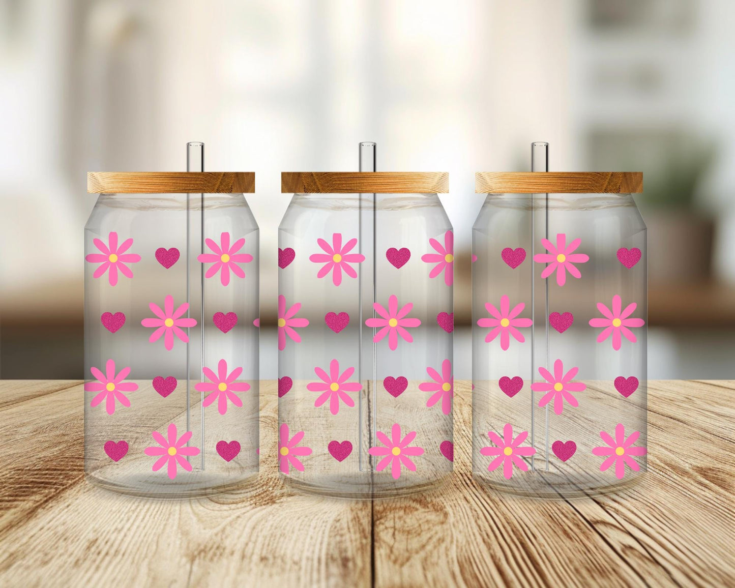 Pink Flower Glass Cup | Cute Iced Coffee Tumbler