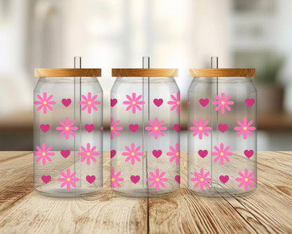 Pink Flower Glass Cup | Cute Iced Coffee Tumbler