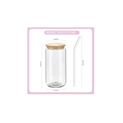 Cute Coffee Glass Cup with Bamboo Lid Straw, Bow & Heart Coffee Cup