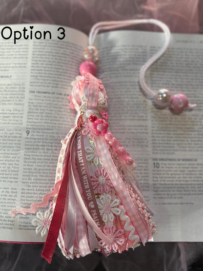 Handmade Bible Tassel Bookmark | Christian Ribbon Bookmark | Faith Journal Bookmark | Colorful Scripture Gift