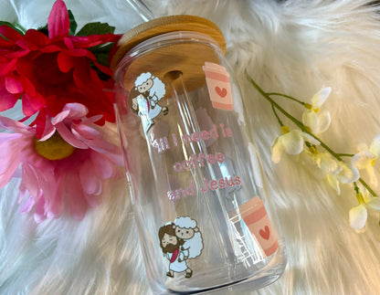 All I Need Is Coffee and Jesus Glass Tumbler | Christian Coffee Cup with Bamboo Lid & Straw | Faith Gift for Women
