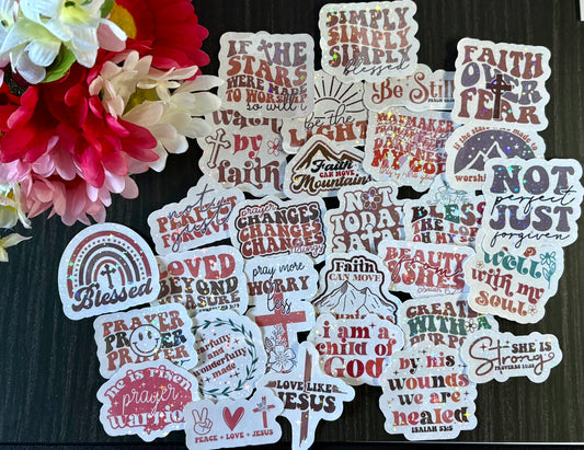 Bible verse sticker pack with inspirational Christian quotes and BOHO feminine aesthetic designs for journals and water bottles