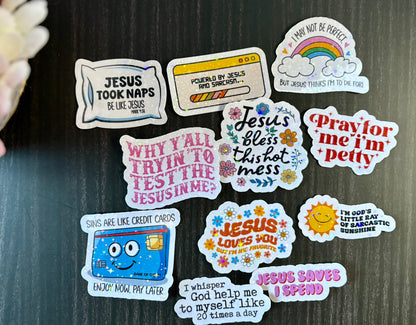 Funny Christian Sticker Pack | Sarcastic Bible Stickers | Jesus Humor Stickers | Waterproof Faith Stickers