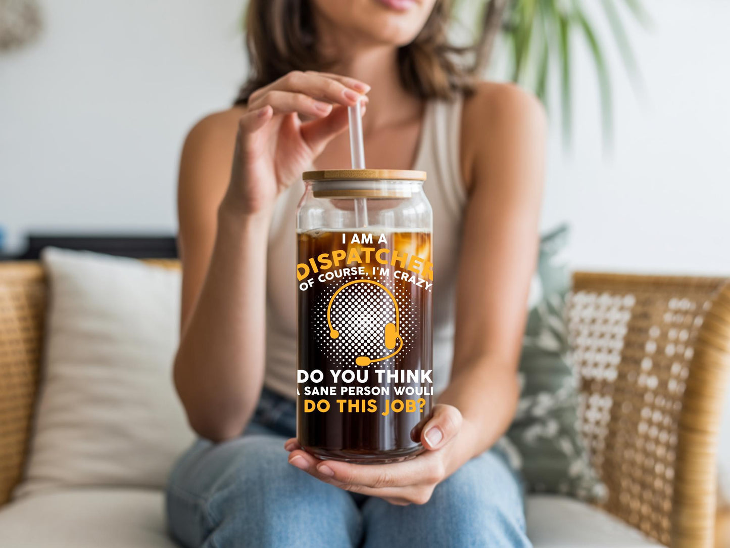 Funny Dispatcher Glass Cup | EMS 911 Dispatcher Iced Coffee Tumbler