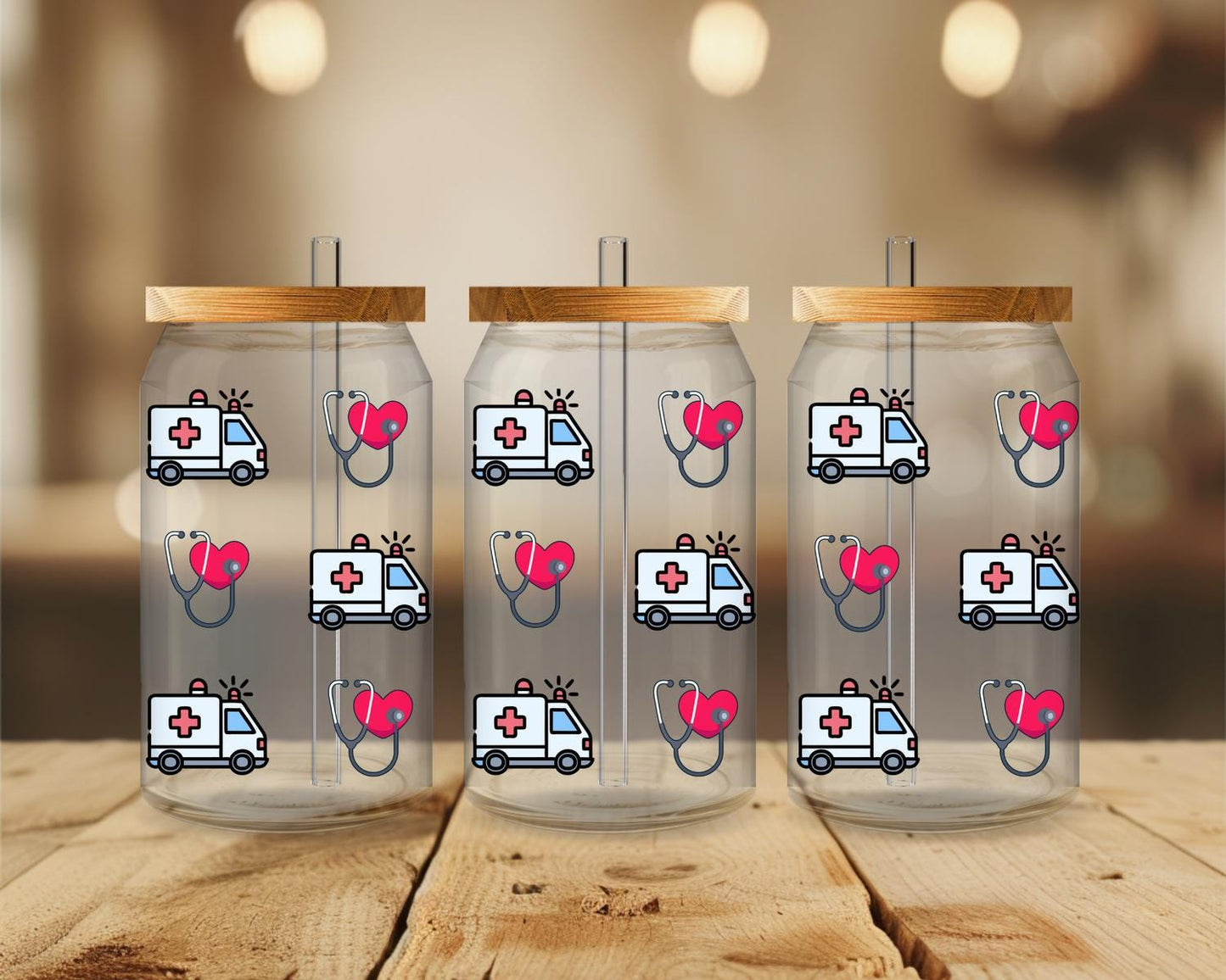 Cute Medical Ambulance Glass Cup | Iced Coffee Glass Tumbler