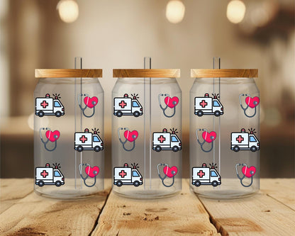 Cute Medical Ambulance Glass Cup | Iced Coffee Glass Tumbler