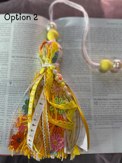 Handmade Bible Tassel Bookmark | Christian Ribbon Bookmark | Faith Journal Bookmark | Colorful Scripture Gift