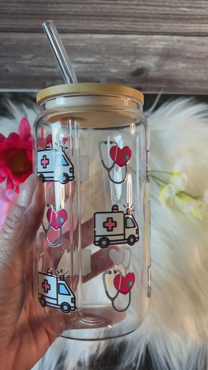 Cute Medical Ambulance Glass Cup | Iced Coffee Glass Tumbler